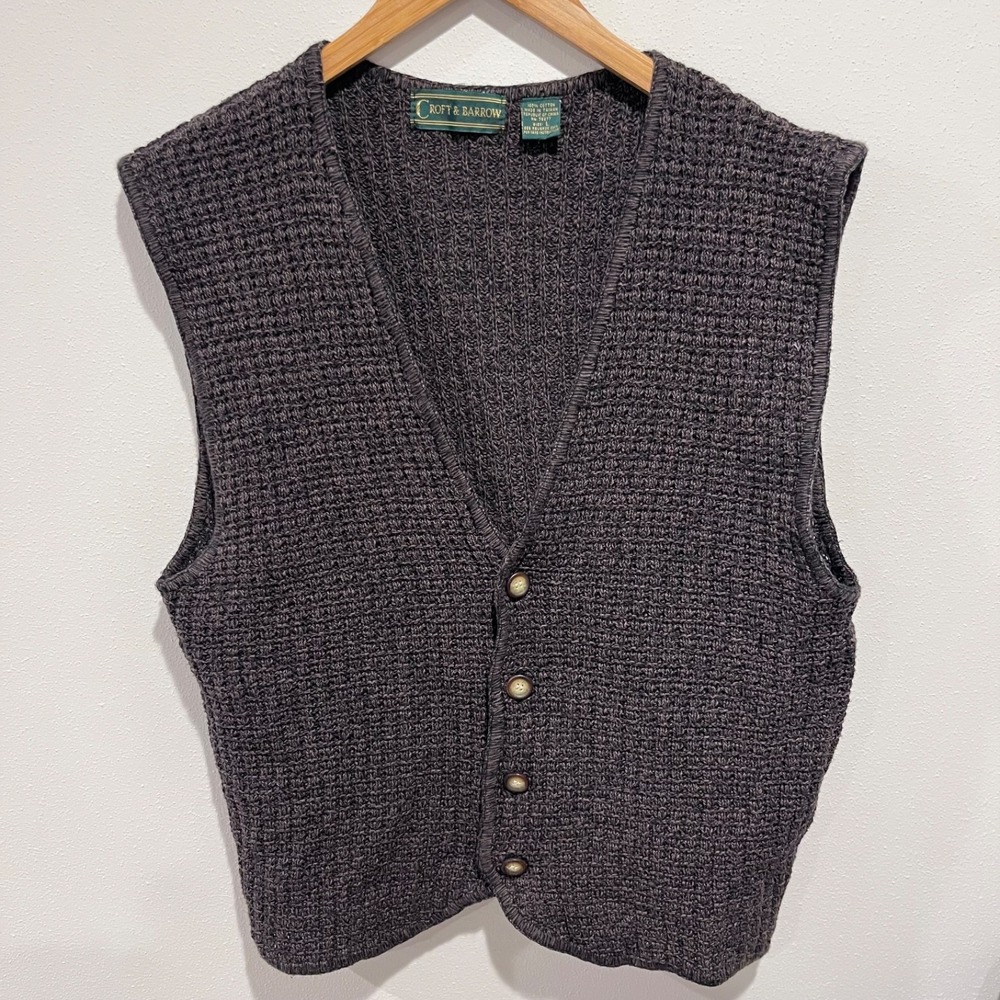 Vintage Croft & Barrow Sweater Vest Large Cable Knit Cabin Cottage Deep V-neck
